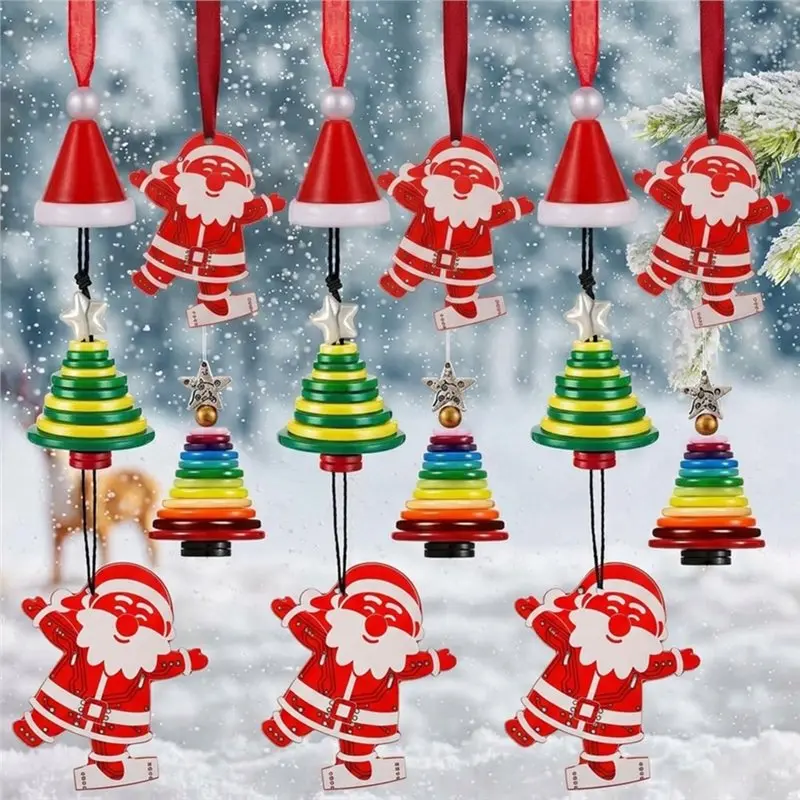AS96-Xmas Ornament DIY Santa Claus Christmas Tree Music Kit 5Pcs With LED Lights Electronic Soldering Practice Board Pendant
