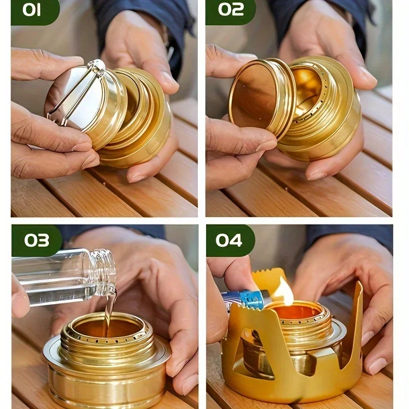 Outdoor Portable Mini Alcohol Stove Suitable for Camping Picnic Barbecue and Fishing Aluminum Alloy Structure Adjustable Flame