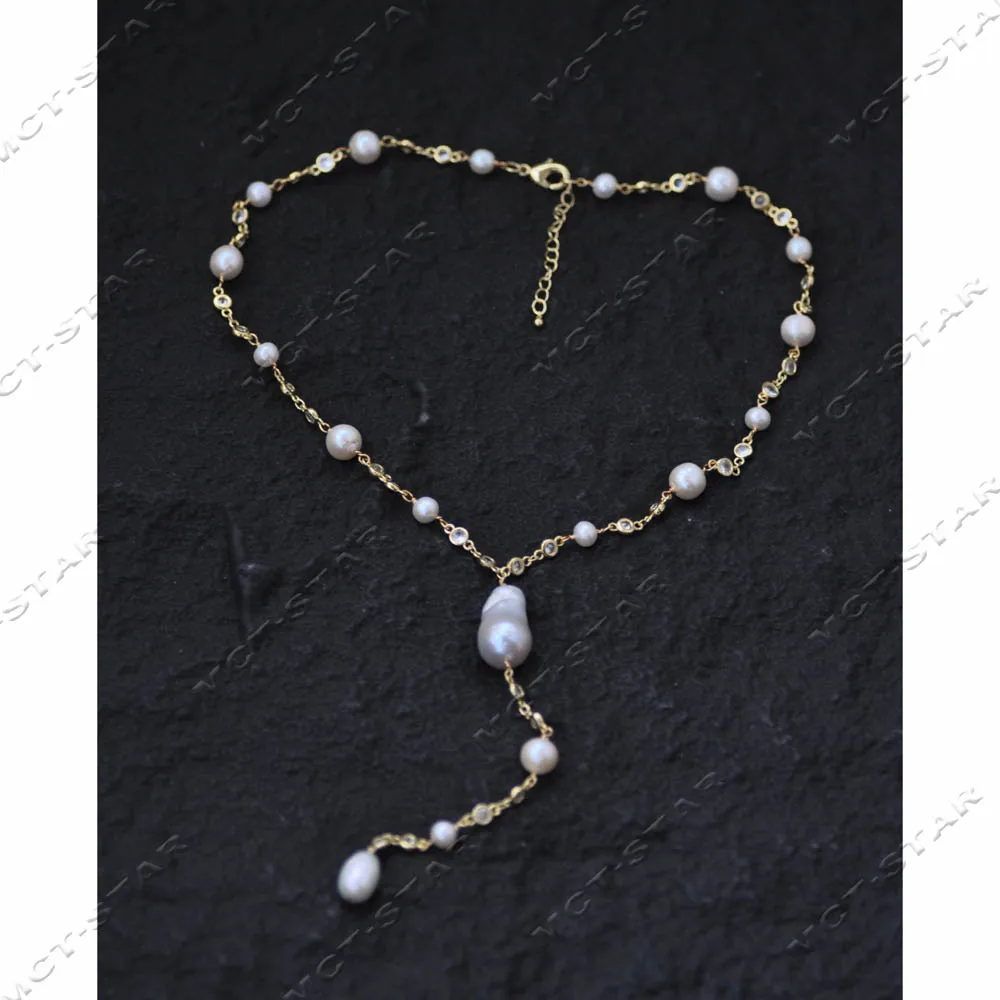 

Ожерелье MTC·STAR Baroque Keshi Reborn с круглым жемчугом и цирконами, 22 дюйма, 25 мм, с подвеской на цепочке (Z14165)