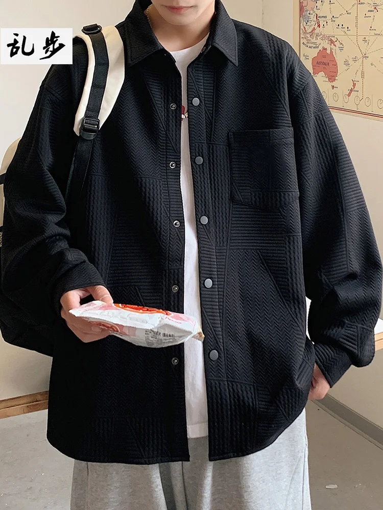 

Hong Kong Sle Trendy Jaet Men's Casual Lapel Jaet Autumn New Loose Emed Men's irt Outerwear Polyester Fiber