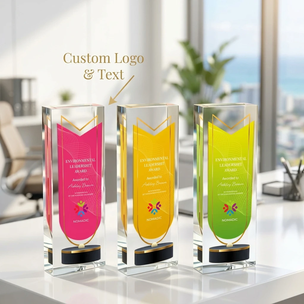 Custom Printed Column Acrylic Trophy Custom Laser Engraving Business Competition Prize Company Team Recognition Keepsake