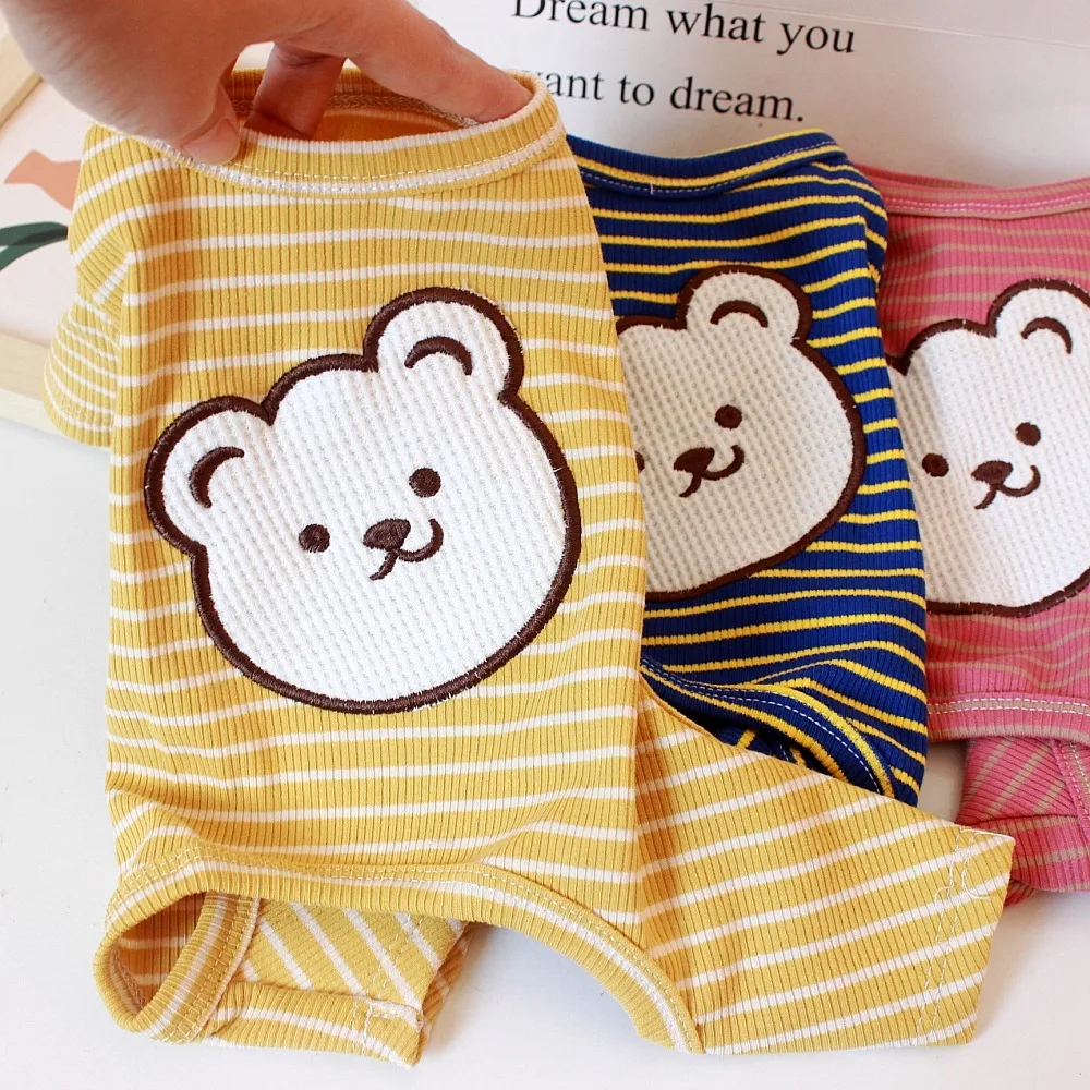 

Yellow Striped Pet Four Legged Clothes Clothes Summer Teddy Carrier Pants Bichon Frise Jumpsuits Clothes Home Puppy Pajamas