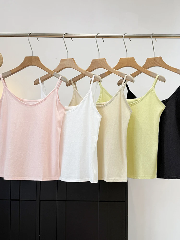 Slimming Pure Color Loose Women's Tank Top Strap Vest Summer New Style Versatile Body Shape Not Picky Meat Concealing