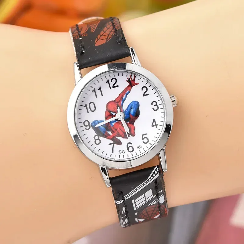 Disney SpiderMan Children Watch Cute Cartoon Watch Kids Watches Boys Christmas Gift  Leather Quartz Watch Leather Round Watches