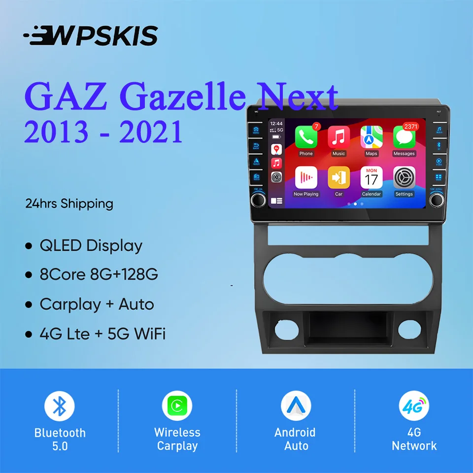 Radio para Auto con Pantalla QLED de 8G de RAM y 128GB, Reproductor de Video, Audio, Música, DVD, GPS, Navegador para GAZ Gazelle Next 2013-2021, Carplay, Auto DSP, RDS, SWC