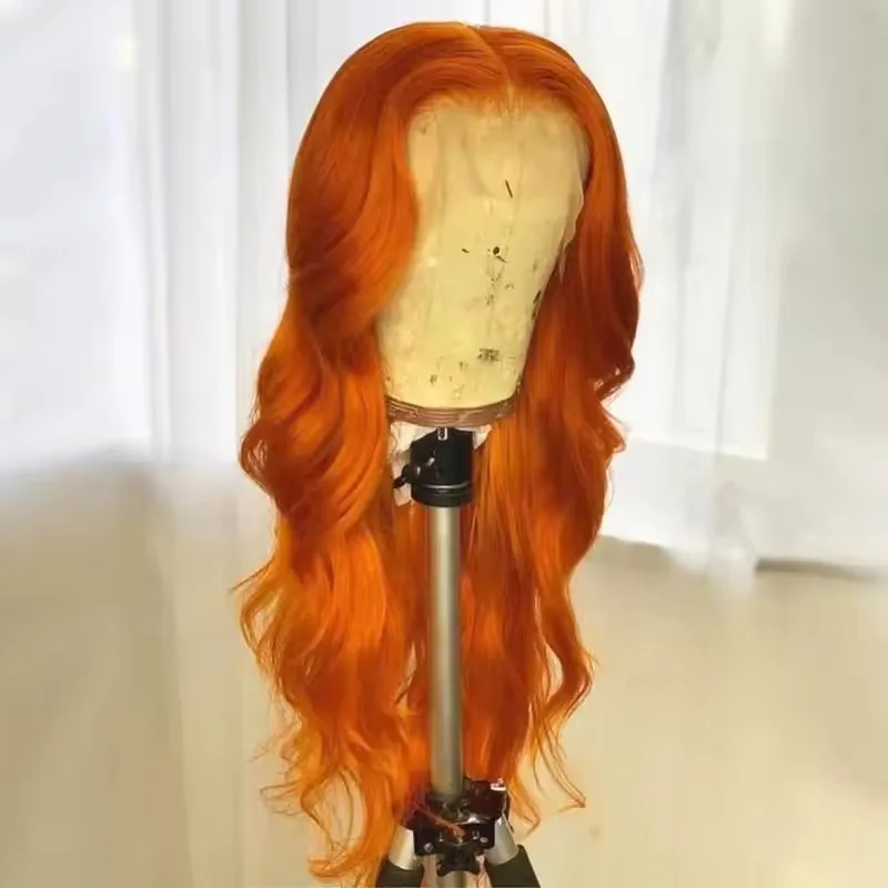 QW Synthetic Hair Orange Body Wave Soft  Lace Front Wig For Women Hair Heat Resistant Fiber Cosplay  Daily