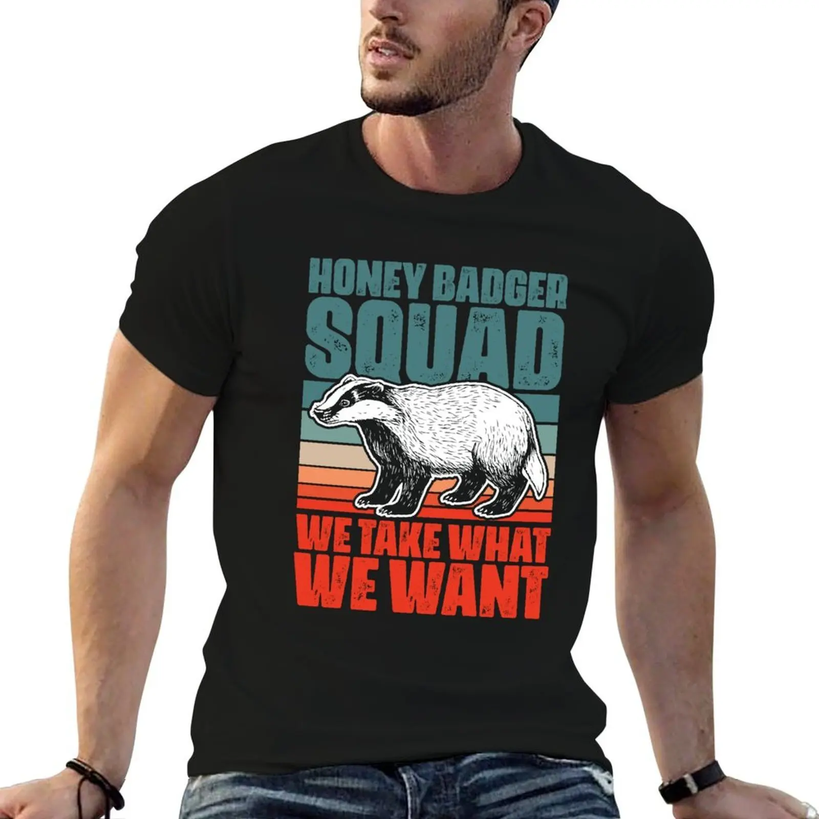 Retro Honey Badger Squad For A Ratel Fanatic Honey Badgers T-Shirt man t shirt summer man t shirts for men T-Shirt