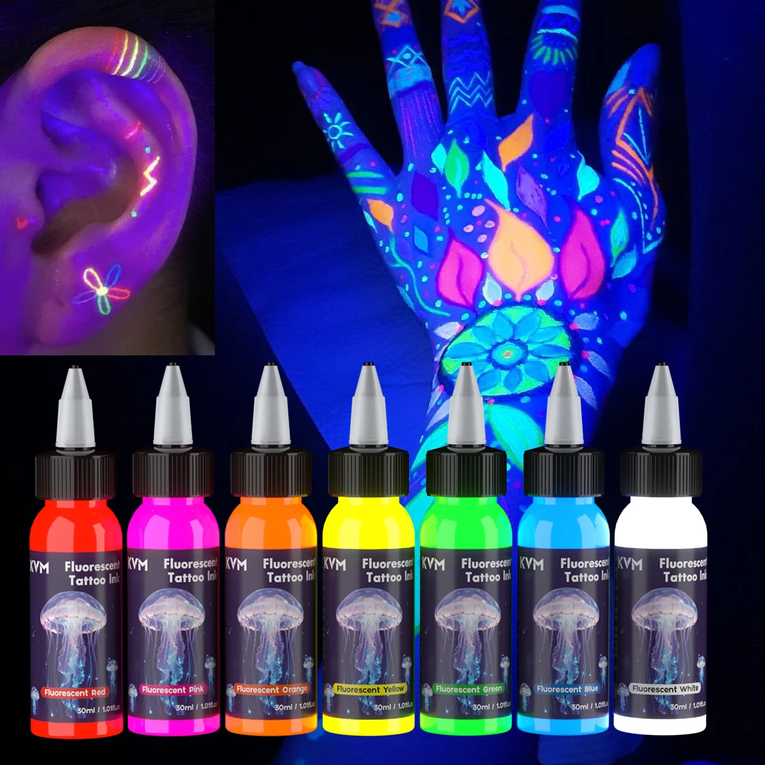

Флуоресцентные чернила для татуировок, 30 мл, 7 цветов, с УФ-подсветкой, подходят для боди-арта и тату-принадлежностей