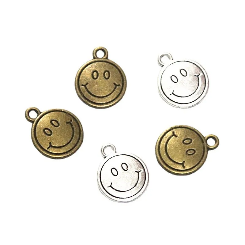 

50Pcs 16*13MM Antique Silver Plated Bronze Color Smiling Face Charms Pendant For DIY Necklace Bracelet Accessories