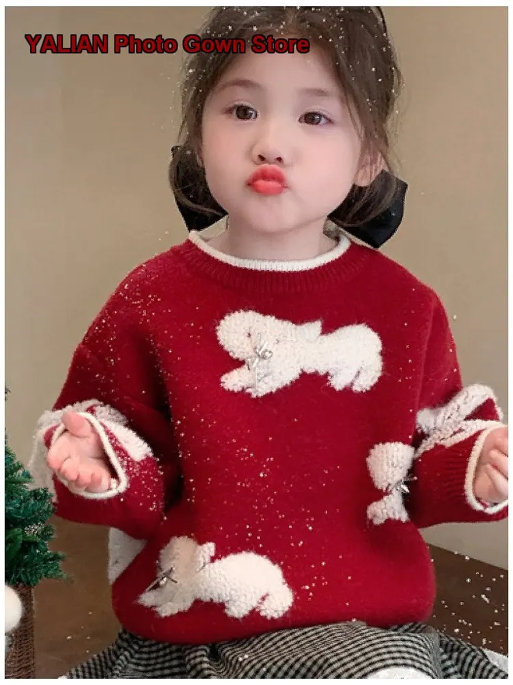 Girls Base Layer Top Kids Autumn Winter Warm Knit Top Solid Color Outfit for New Year