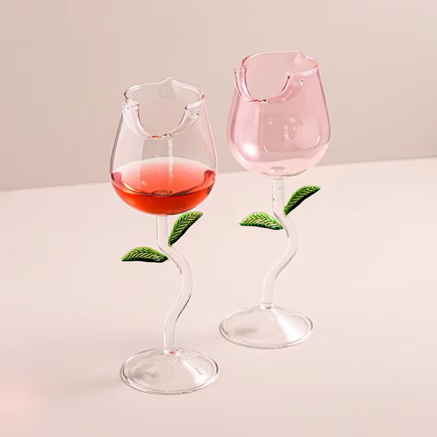 Rose Flower Shaped Drinkware Carton Printing  Sturdy Wine Glass  Flute Goblet Goblet Pink Champagne Red Clay