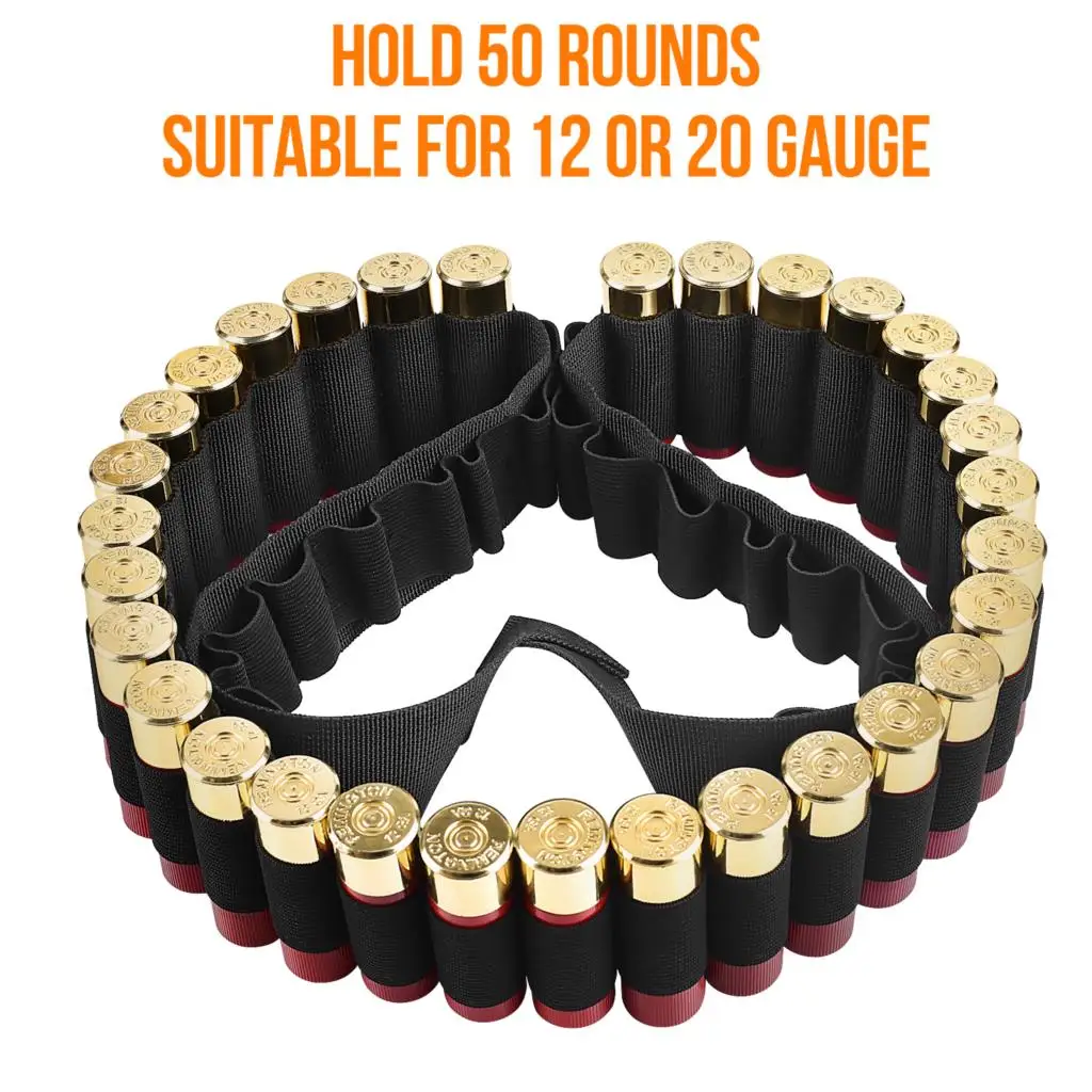 

50 Shotgun Shell Bandolier Belt Tactical 140*5cm Cartridge Belt Airsoft Bullet Shell Holder Hunting 12 Gauge Ammo Pouch Bag