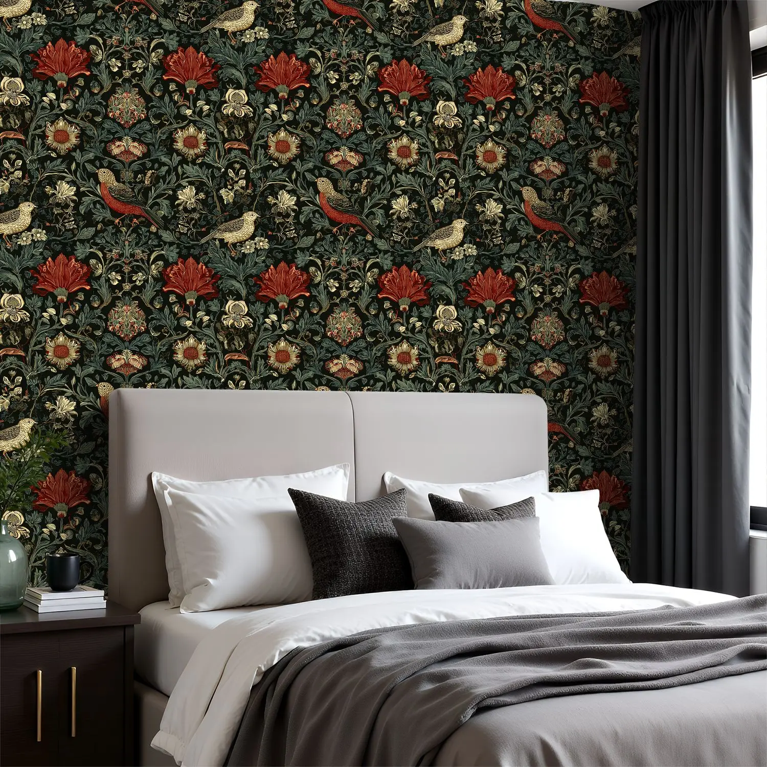 Vintage Floral Birds Laub Tapete 22,83"X118" wasserdichte Tapete für Wohnzimmer/Schlafzimmer/Badezimmer PVC-Wandaufkleber