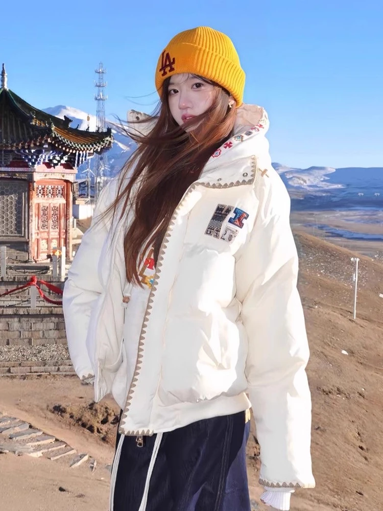

Thickened White Stand Collar down Cotton Jacket Women's Winter Warm Loose Short Style Couples Cotton Coat Korean Style