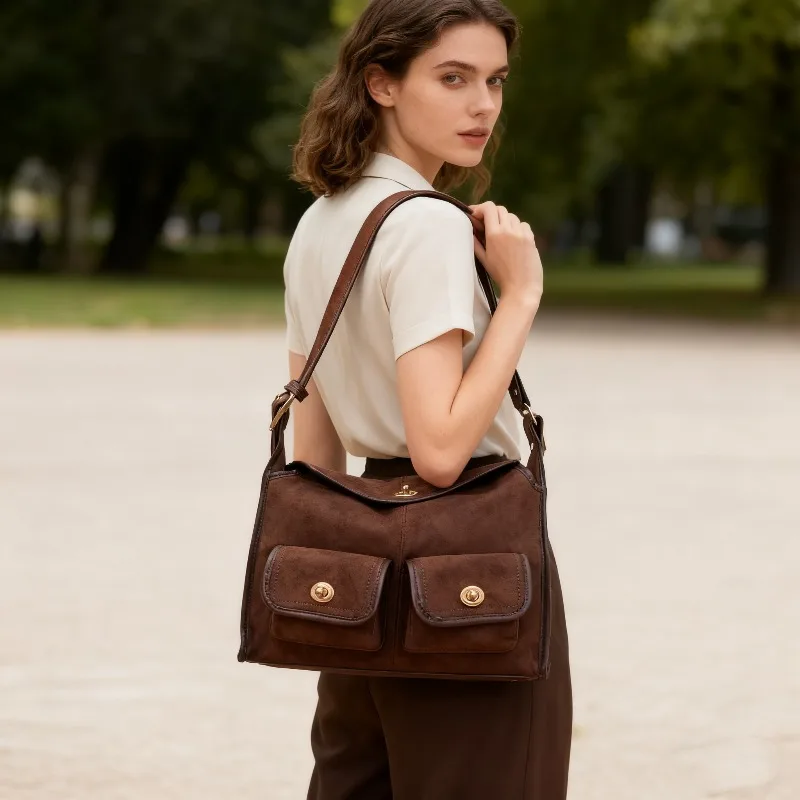 حقيبة كروس بكتف واحد كاجوال للركاب بسعة كبيرة من جلد الغزال حقيبة وسادة بنمط عتيق وبطانة من البوليستر #3