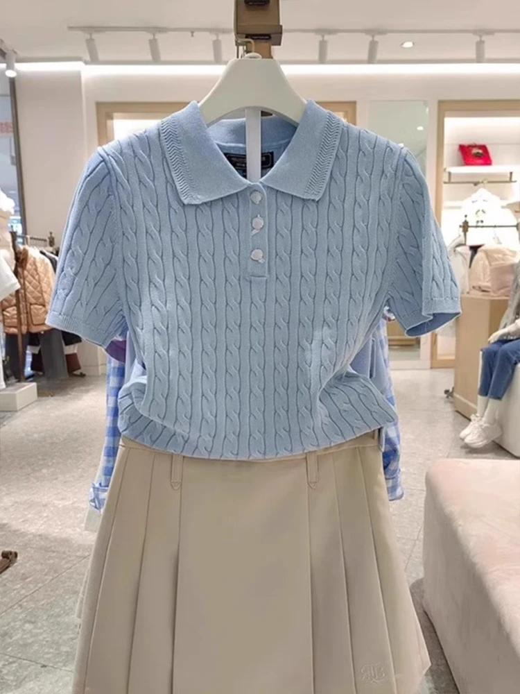 Coreano sle ne torcido malha camiseta feminina verão casual oulder comprimento ort sve emagrecimento topo ajuste confortável