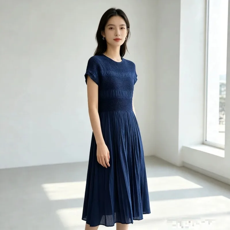 Miyake Pleated 2026 Summer New Dress High-Quality Light Luxury Fashionable Casual Wave Pattern Large Hem Women's Clothing Pleat