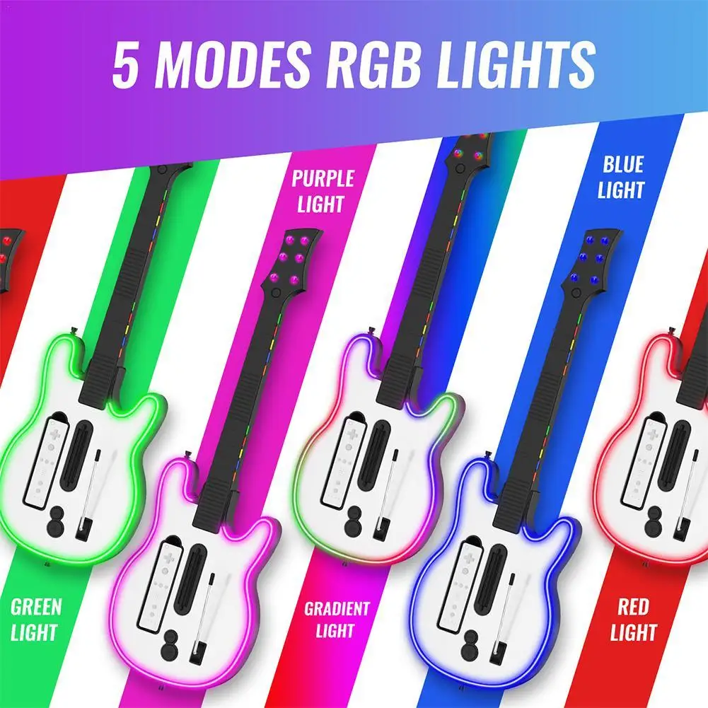 Wireless Game Guitar Controller Colorful Host Rock Band Game With 5 Kinds Of Cool RGB Lighting Wii Control Trendy Gift Toys