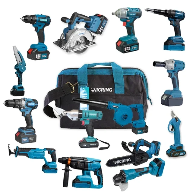 VICRING tool kit for home Brushless 20V 18 volt lithium ion bests ingco tools 20v cordless tools combo kit AliExpress