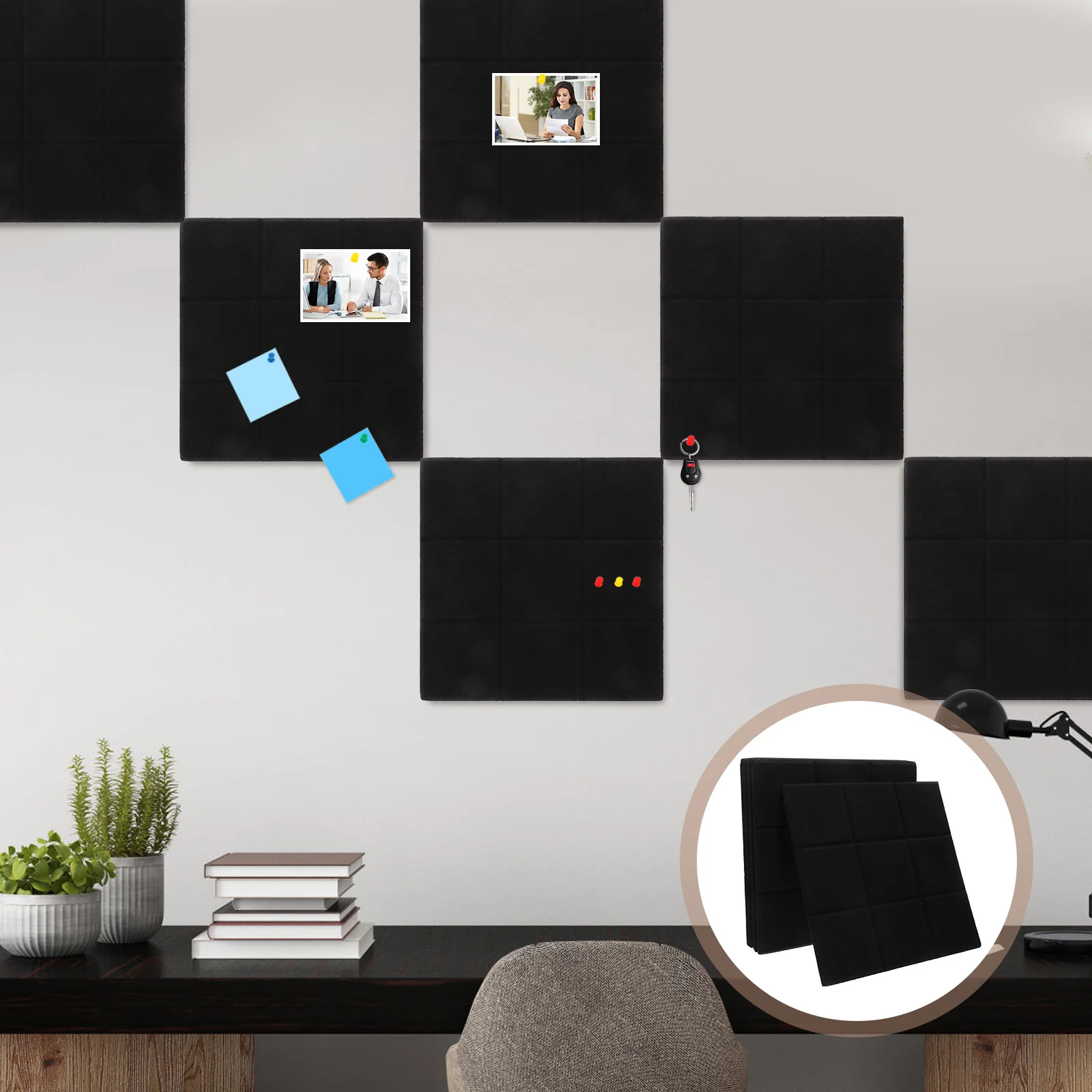 

6Pcs Self-Adhesive Felt Pin Board Tiles for Wall Memo Bulletin Board Photo Display Home Office Decorative Wall Tiles