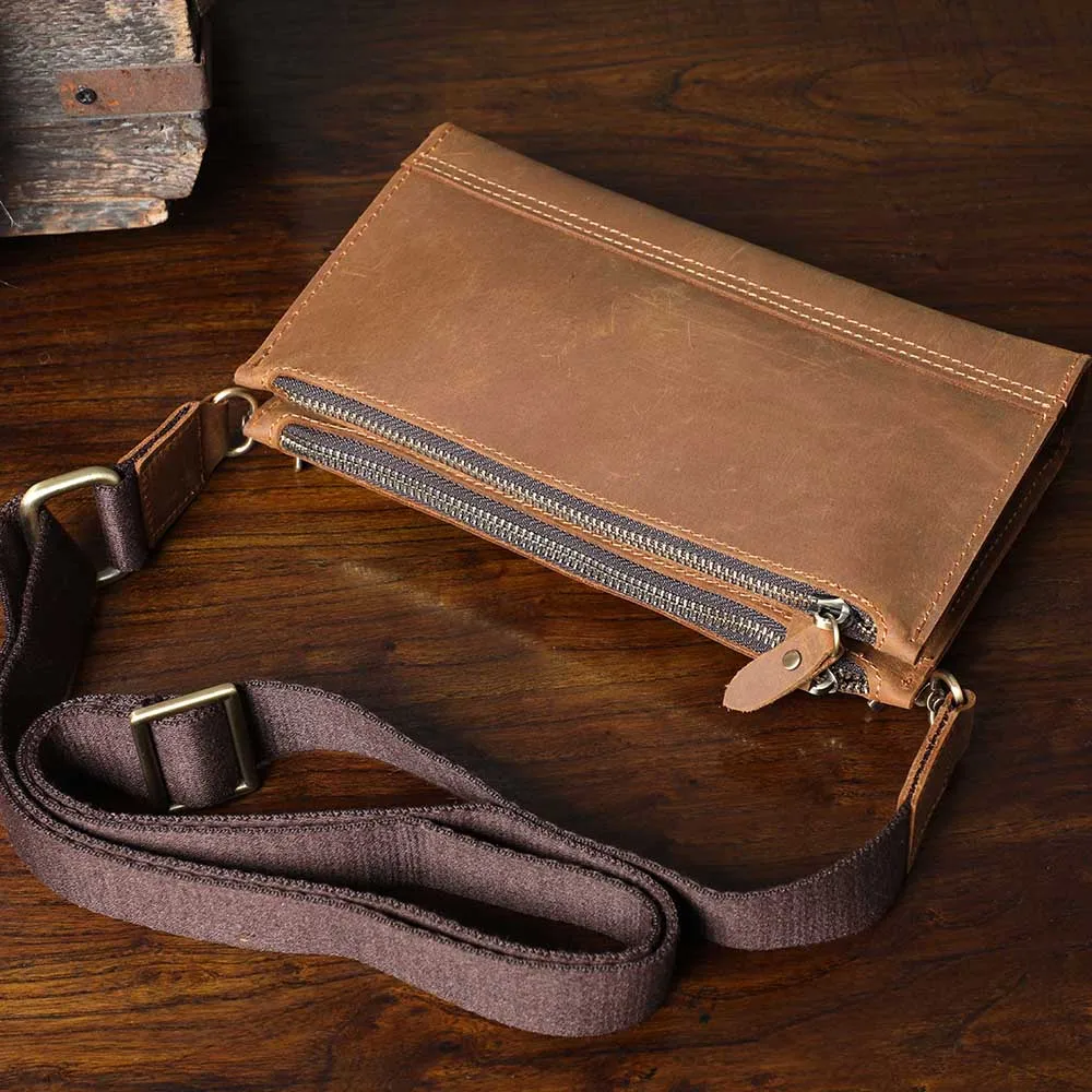 Echte Leder-Umhängetasche für Herren, Clutch-Tasche, Vintage Crazy Horse Crossbody-Taschen für Männer, Mini-Multifunktions-Geldbörse – Detail 15