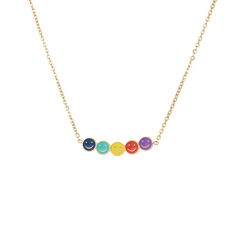 Mini collar de acero inoxidable para mujer, colgante colorido con cara sonriente, bonito arcoíris, accesorio de joyería para regalo