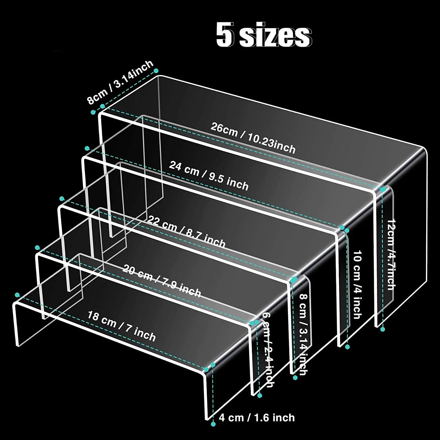 

Acrylic Riser,Rectangular Acrylic Display Stand Shelf Clear Display Risers for Decor,Cake,Funko Pop,Retail Shoe Showcase Shelves