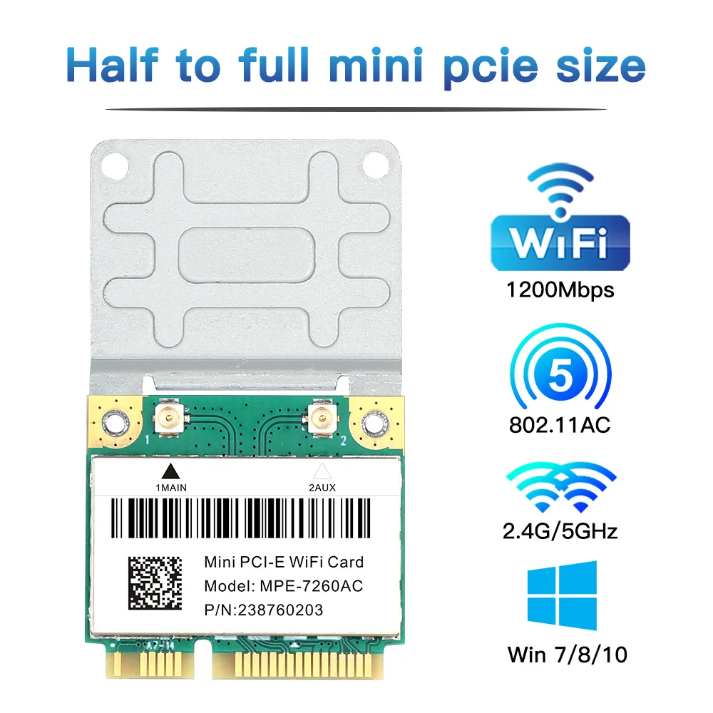 1200Mbps MPE-7260AC Mini PCI-E WiFi Card Dual Band 2.4G/5Ghz 802.11AC BT 4.0 Wlan Wireless Network For Desktop/Laptop Win 10/11