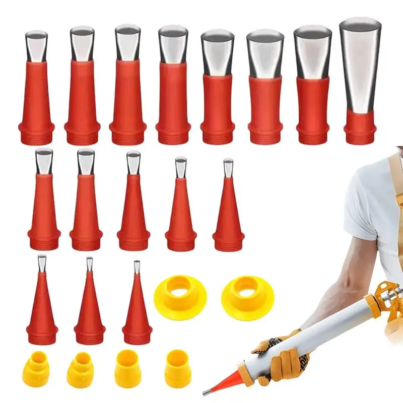 

Rubber Nozzle Caulking Tool Kit 22PCS Stainless Steel Caulking Nozzle Coating Reusable 45-Degree Small Tool Kit Caulk Extension