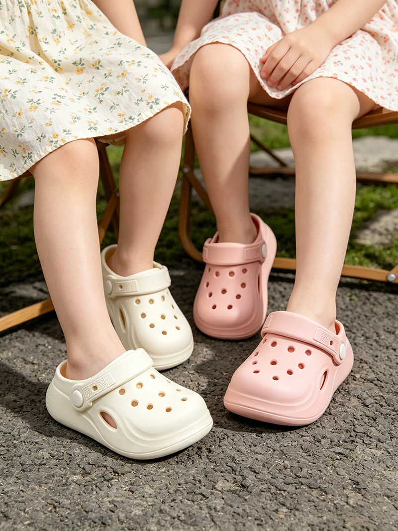 Leichte, weiche EVA-Kinder-Clogs, verstellbarer Rückenriemen, rutschfeste, schnell trocknende Hausschuhe für Kleinkinder, für drinnen und am Strand – Detail 1