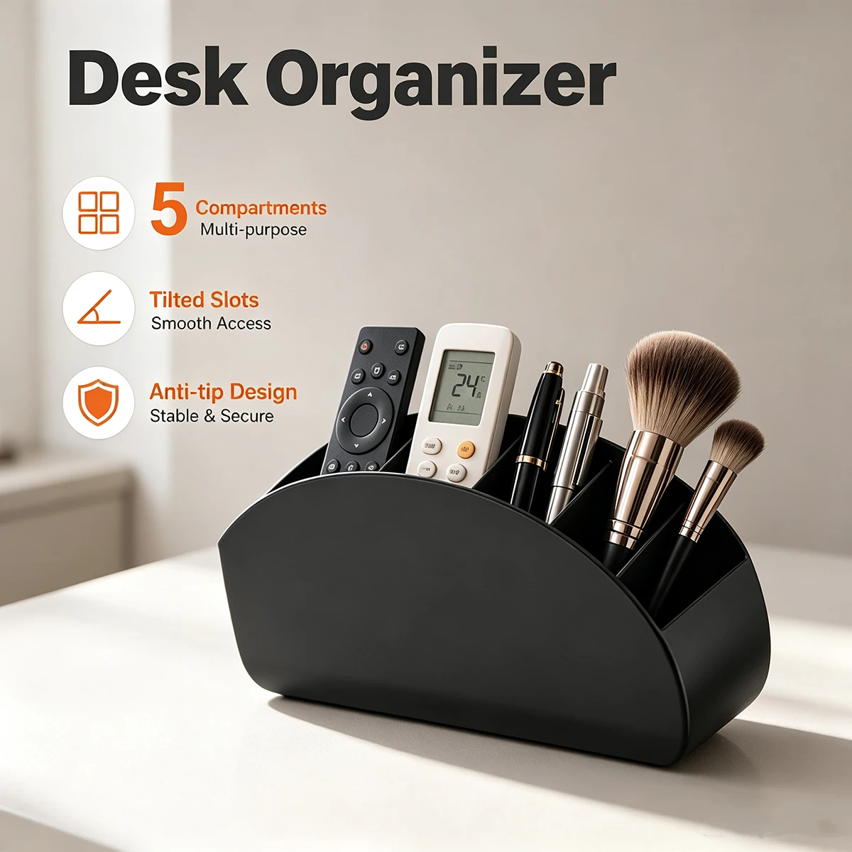 Remote Control Holder, PP Remote Control Box Desktop Organizer with 5 Spacious Compartments for Media Controller/Office Supplies