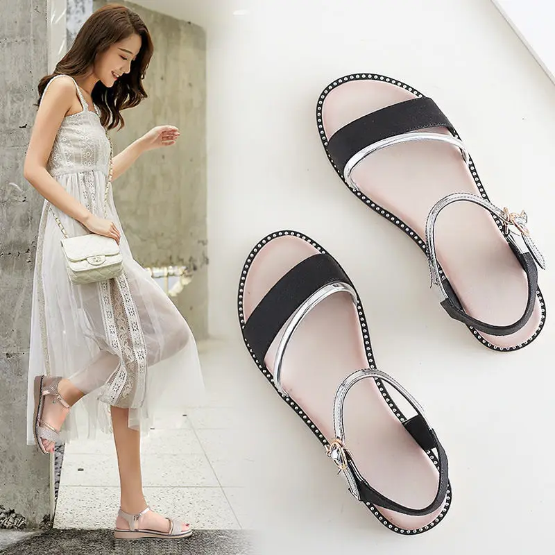 Rhinestone Women Roman Sandals Orthopedic Wedge Sandal Woman Summer 2024 Platform Fashion On Offer With Chic Elegant New Silver