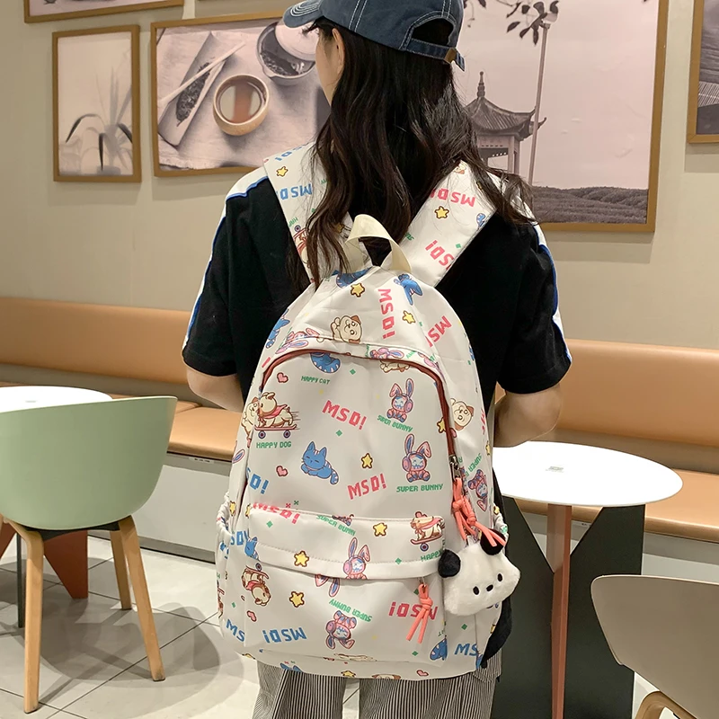 high-aesthetic-value-cartoon-print-school-backpack-large-capacity-double-shoulder-bag-for-junior-and-elementary-school-girls