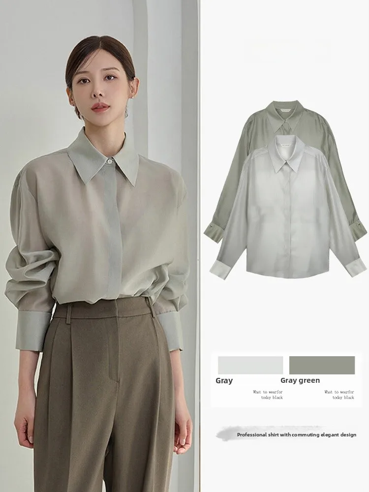 

Ele Long Sve Women's irt Versatile High-End Faion Autumn New Sle Slimming Top for Younger Looking Commute Wear