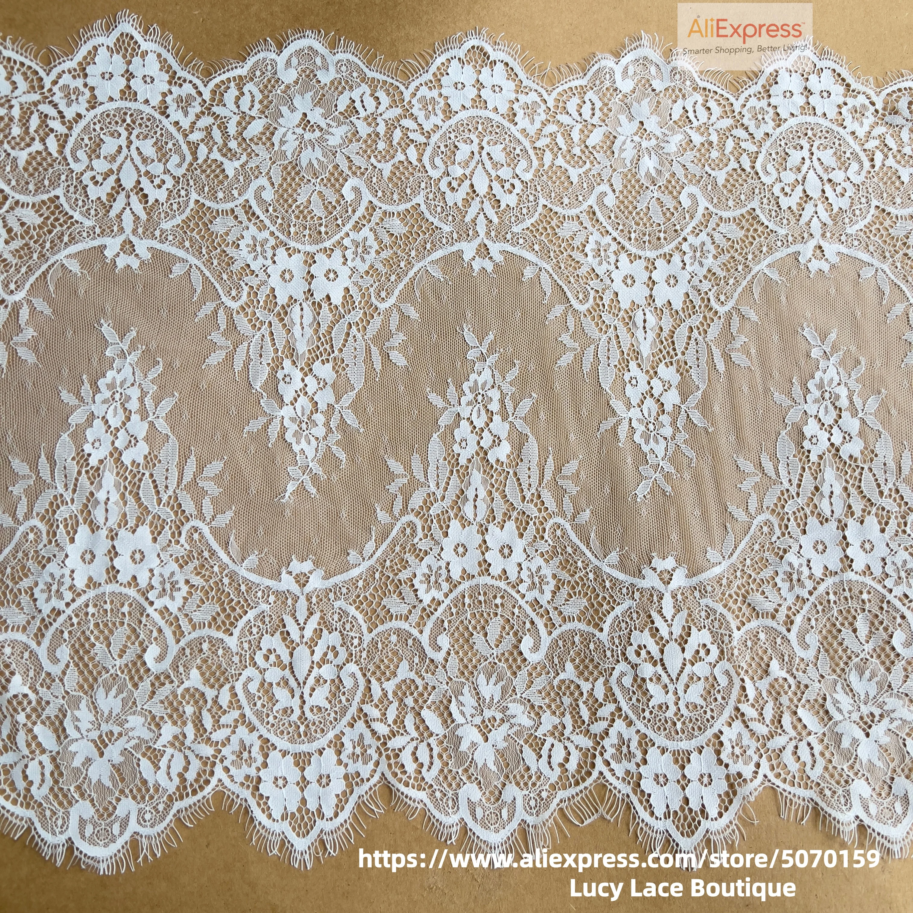 Width 45CM High Quality Thick Eyelash Lace Trim Lace Fabric Soft Off White & Black 1 Piece=3 Meters