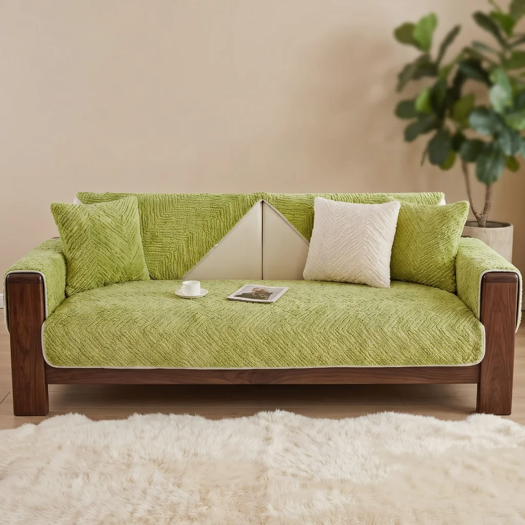 Winter Lamb Velvet Sofa Towel Modern Solid Color Plush Soft Smooth Sofa Covers for Living Room L-shape Anti-slip Couch Cover