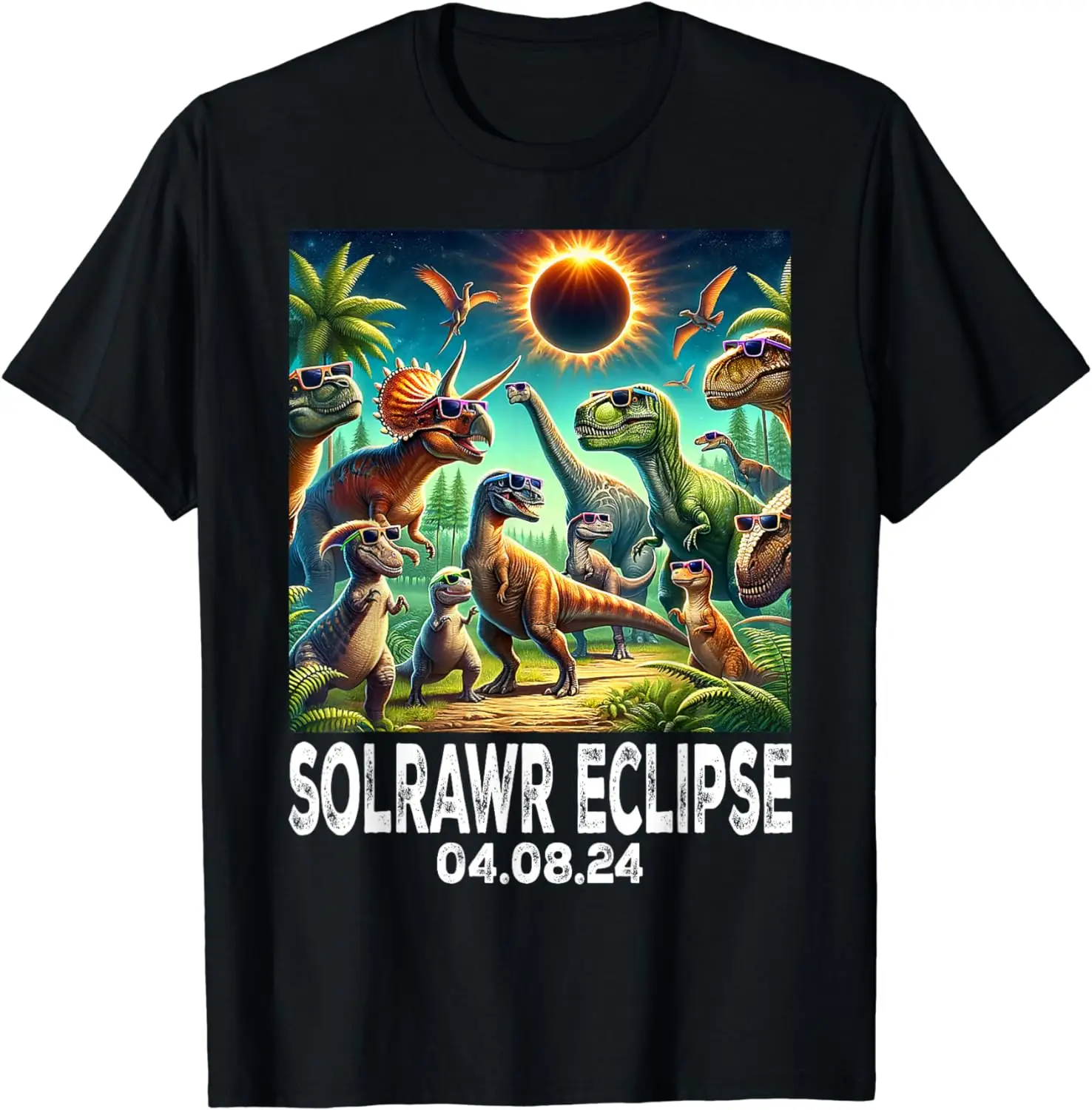 

Dino Total Solar Eclipse 2024 April 8 Toddler Boys Kids T-Shirt