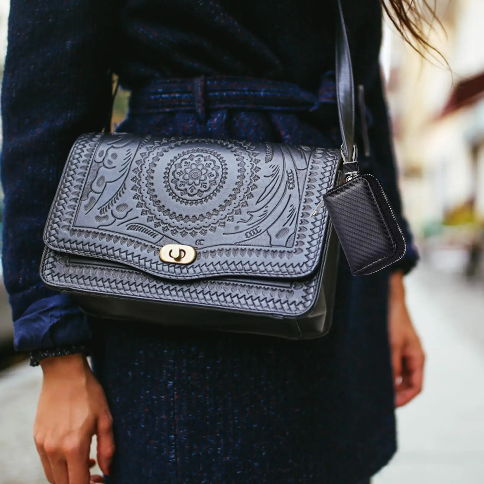 

Car RFID Shielding Signal Zipper Charter Key PU Leather Key Fob Faraday Bag Key Fob Anti-Theft Pouch Anti-Hacking Case Blocker