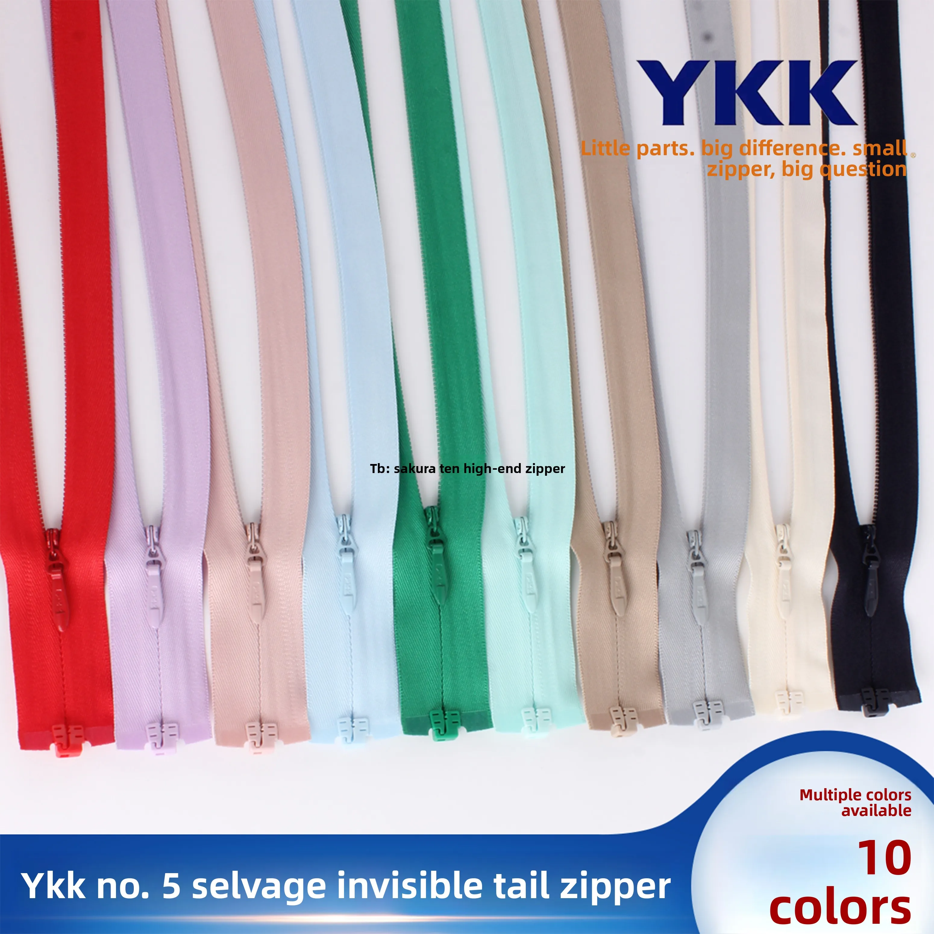 YKK-Reißverschluss Nr. 5 Kleid mit unsichtbarem Reißverschluss und offener Schleppe, Stoffkante, 25 40 60 80 120 200 cm – Detail 1