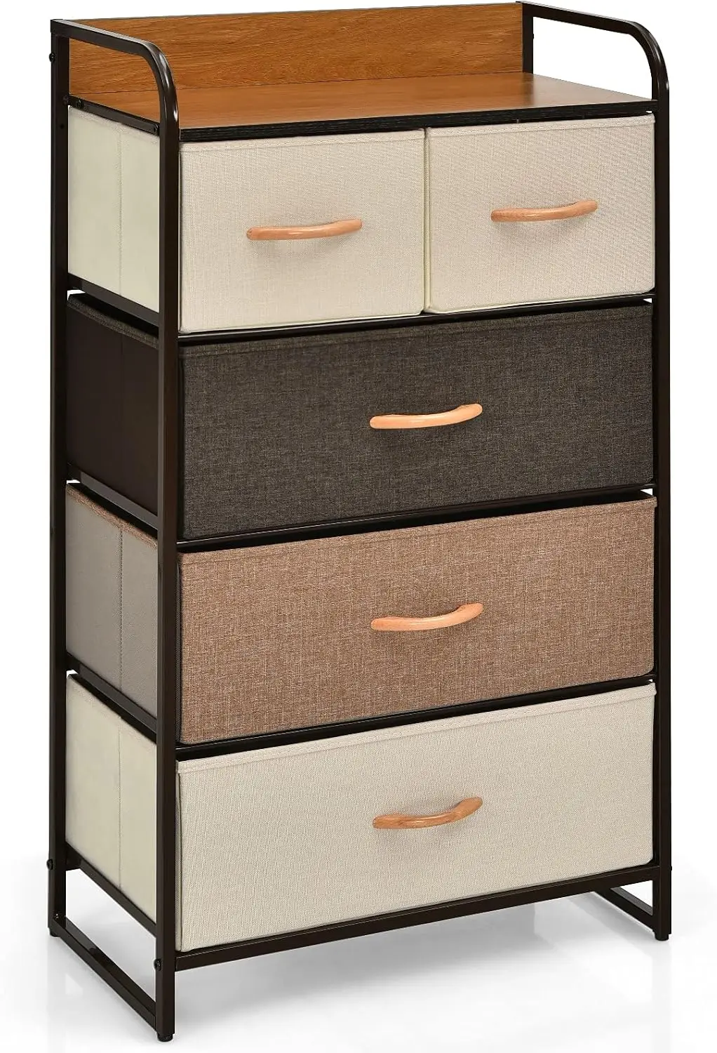 

5 Drawer Dresser Storage Tower with Foldable Fabric Drawers,Sturdy Steel Frame Wooden Top for Bedroom 23 x 11.5 x 39 inch