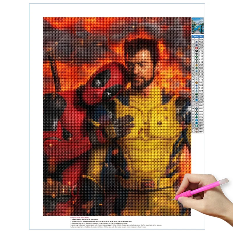 Kit de peinture diamant Marvel Deadpool et Wolverine, broderie complète 5D, sourire héros, art de la mosaïque, image de décoration