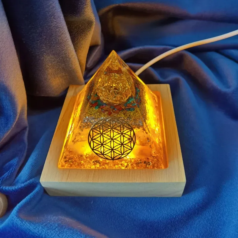 For Natural Gravel Pyramid Night Light Luminous Energy Ornament Creative Home Decor Gift for Wealth Gathering Ambient