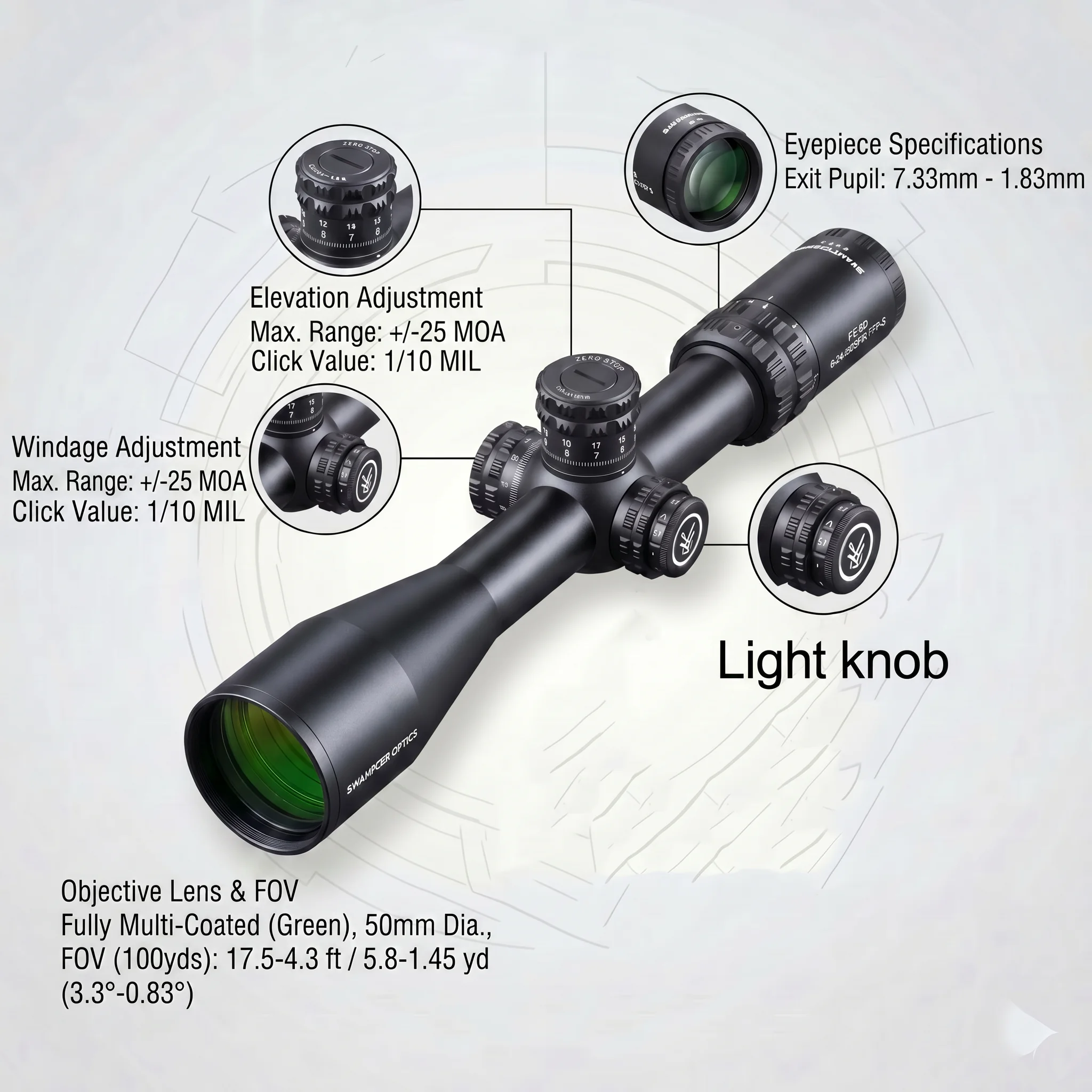 SWAMPDEER FXHD ZERO STOP 6-24X SFIR FFP Tactical Rifle Scope Hunting Accessories And Equipment Shooting Gear Riflescope For Ar15 3