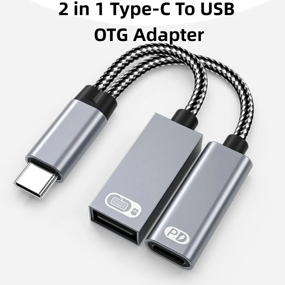 PD60W 2 in 1 Type-C To USB OTG Adapter Multifunction Converter 2-in-1 USB C To Audio Cable Fast Charging Splitter