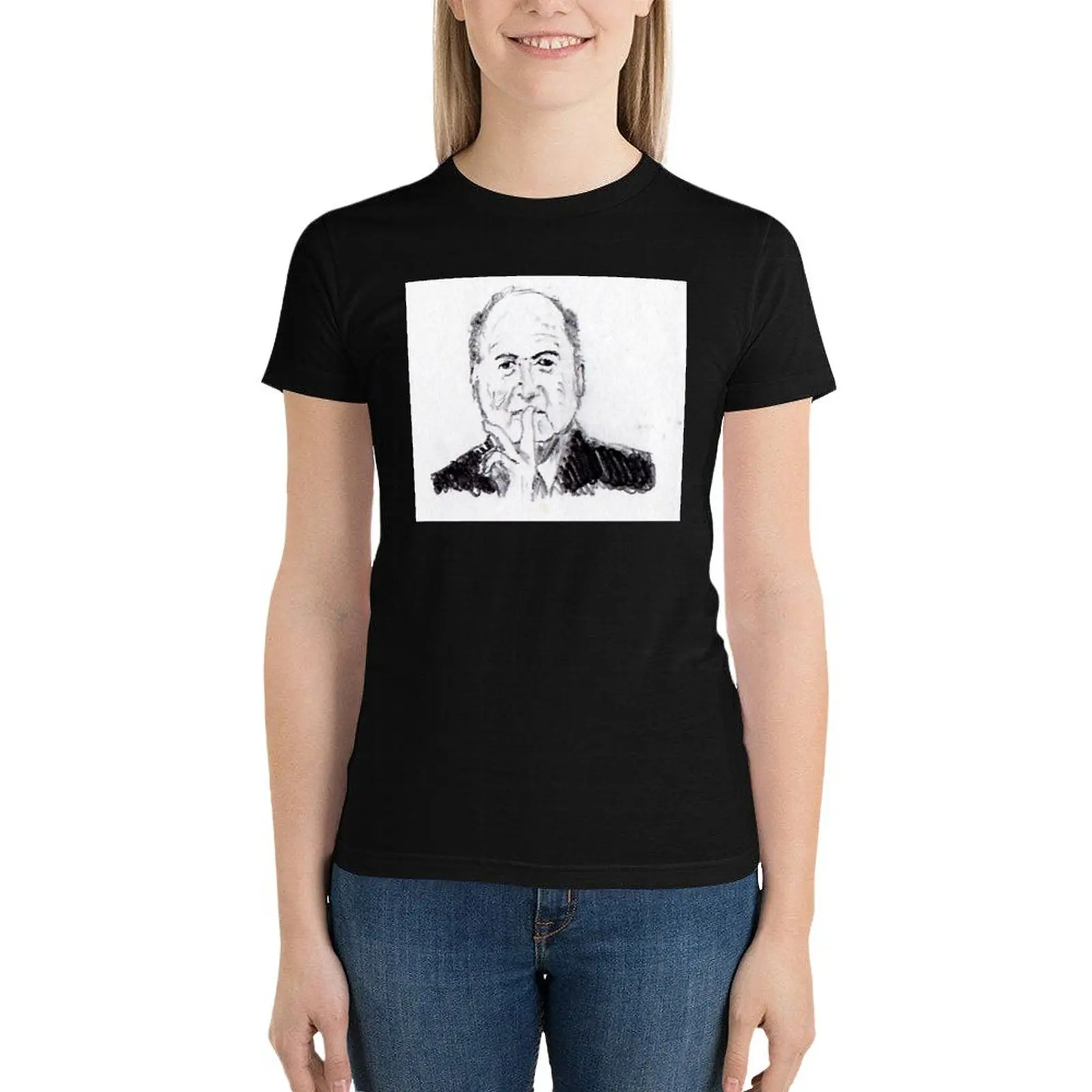 

Sepp Blatter shhhh! T-Shirt graphics oversized white t shirts for Women