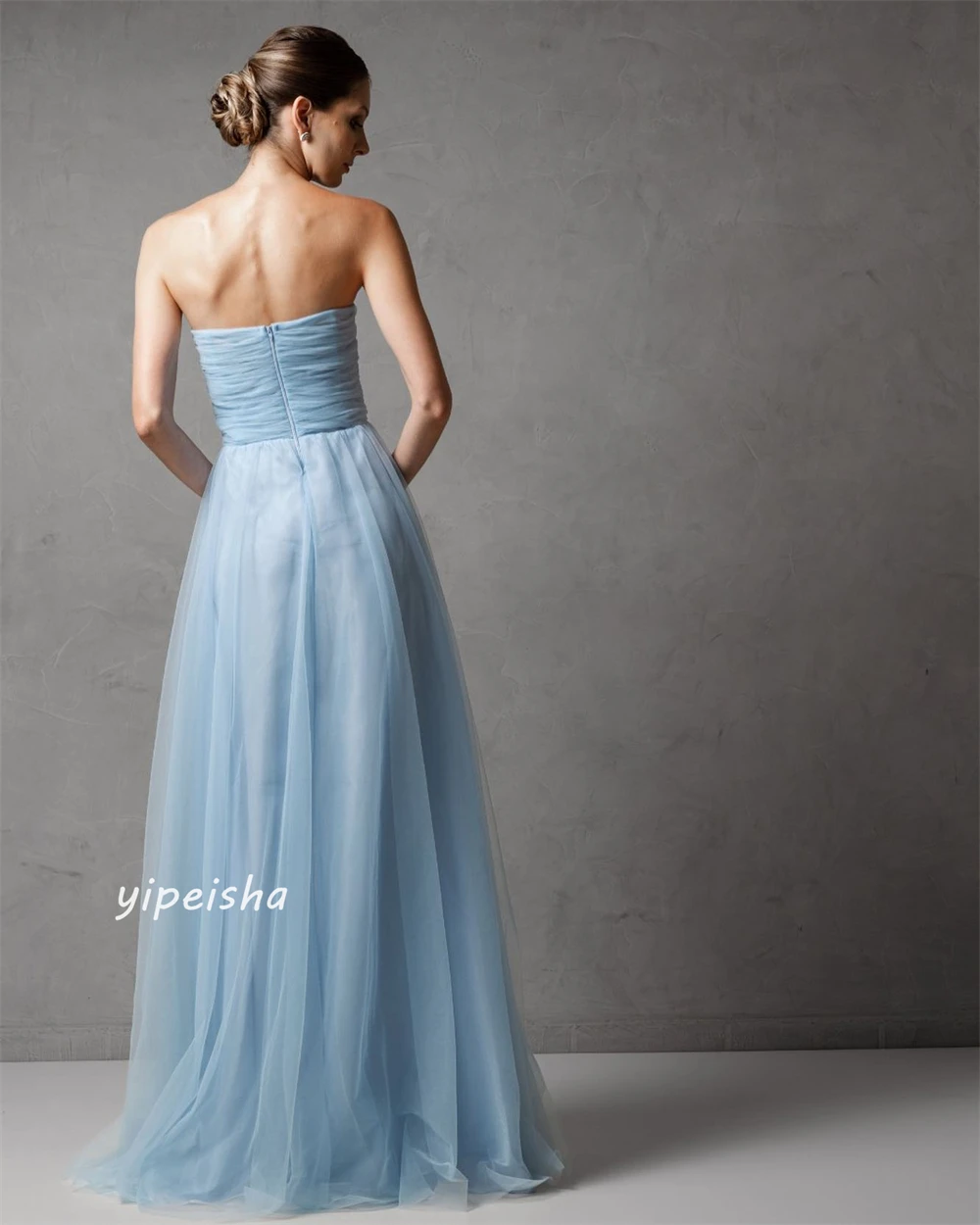 Customized Evening  Sexy Casual  Tulle Draped Applique Pleat Homecoming A-line Strapless Bespoke Occasion Gown Long Dresses