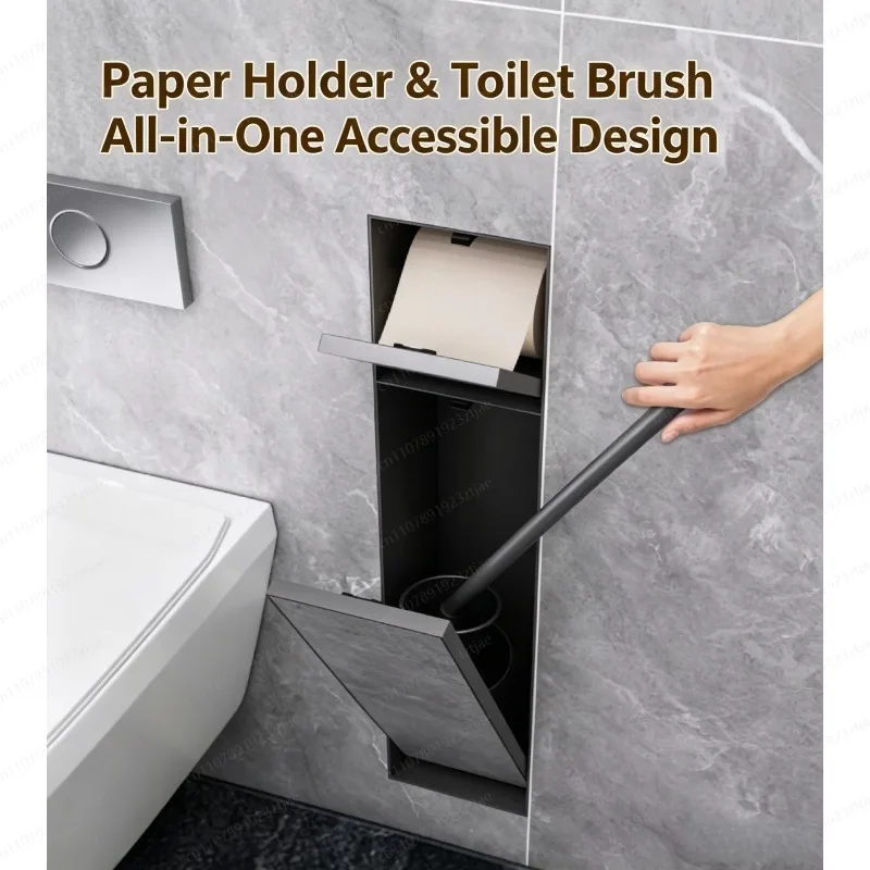 1.2mm Thick 304 Stainless Steel Recessed Niche, Toilet Brush & Tissue Box for Bathroom Hotel