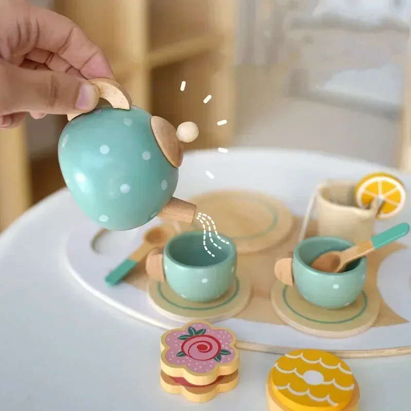Hohe Qualität Holz Simulieren Möbel Tee-Set Dessert Nachmittagstee Keks Spielhaus Interaktives Spielzeug Baby Mädchen Weihnachtsgeschenk