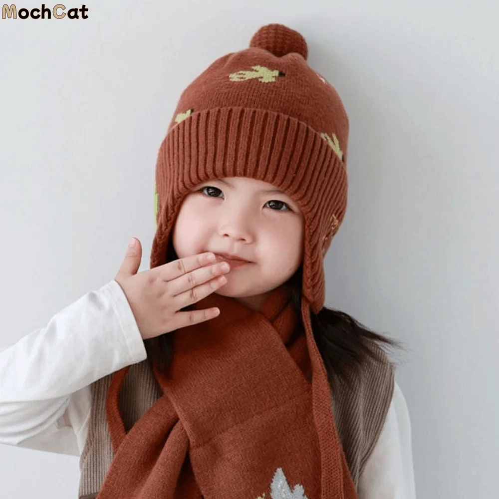 

Fleece Lining Winter Baby Crochet Hat Soft Lace-up Toddler's Plush Knitted Cap Breathable Thickened Kids Ear Protection Hat