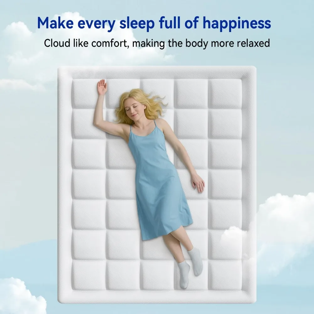 مرتبة كوين مقاس 8 بوصة من إسفنج الذاكرة الجل في صندوق، مملوءة للتبريد، بديل ثلاثي الأبعاد للأسفل، نسيج قطني مقلد، مريح تبريد